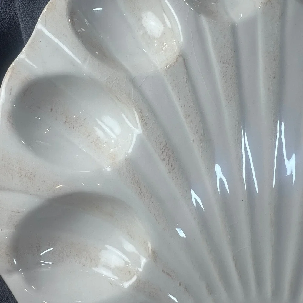 Boston Warehouse Shell Oyster Deviled Egg Platter Ceramic Sea 11.25-in. Nautical